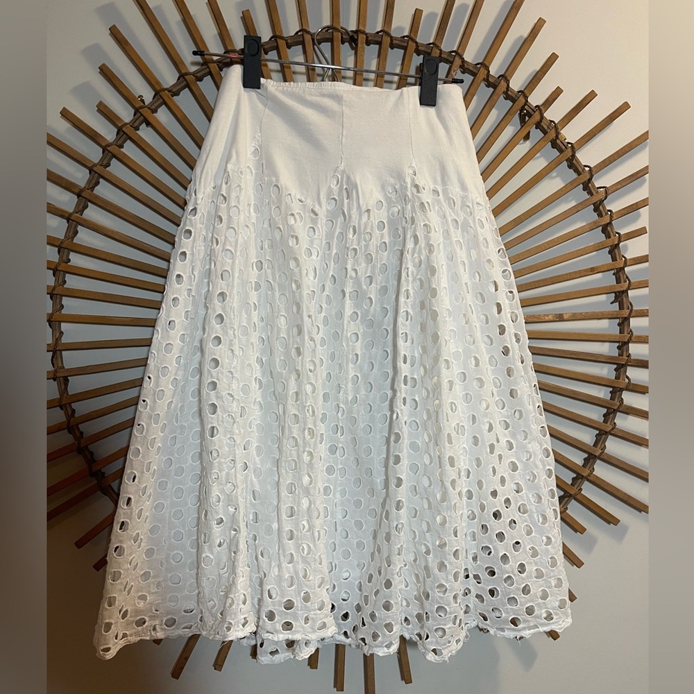 Passports Women’s Textured Midi Skirt Elegant White Boho Euro Summer Layered 🪬🧿